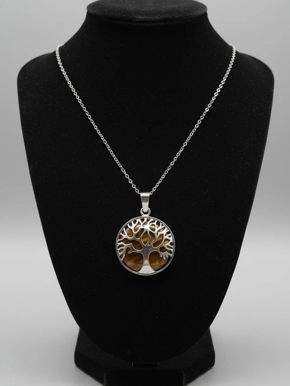 Tree of Life Pendant Necklace in Silver with Brown Accent